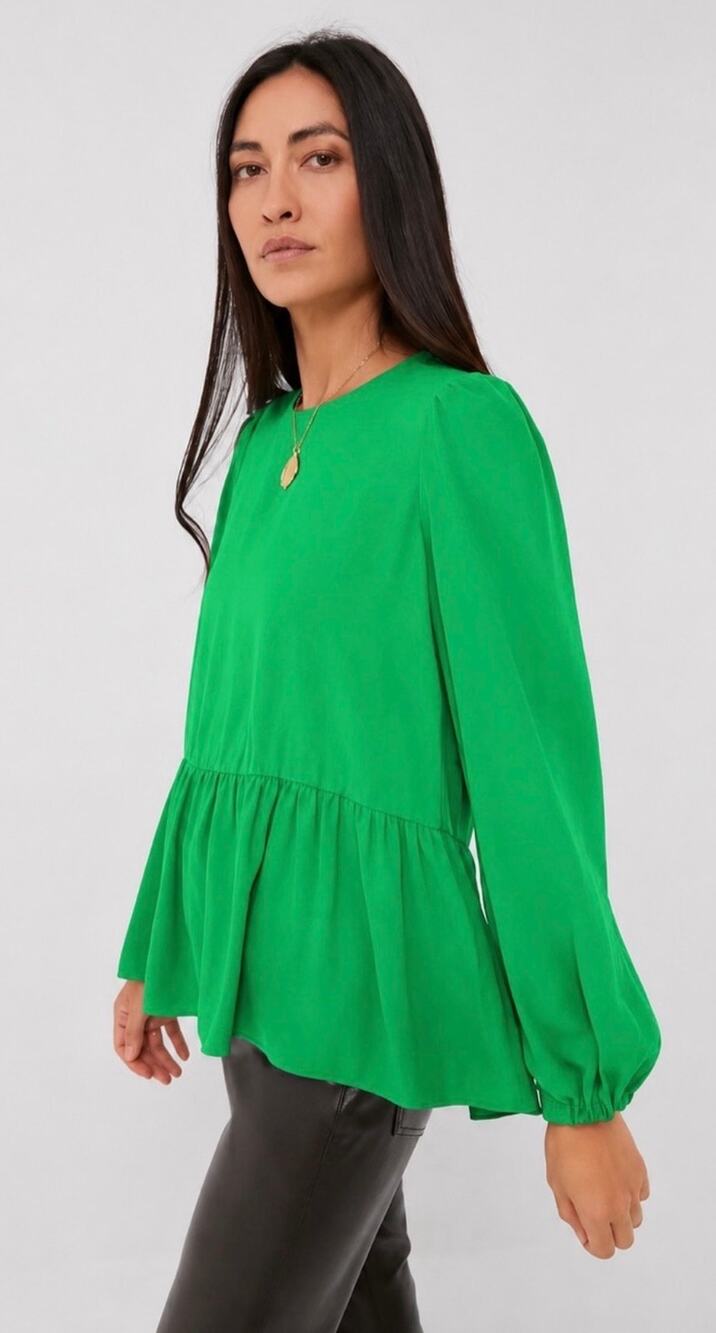 Tuckernuck Pomander Place Carlota Peplum Blouse Bright Green size XS